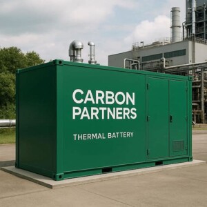 A Carbon Partners 10MWh thermal battery isa shown situated outside an unnamed Taranaki Manufacturer in New Zealand