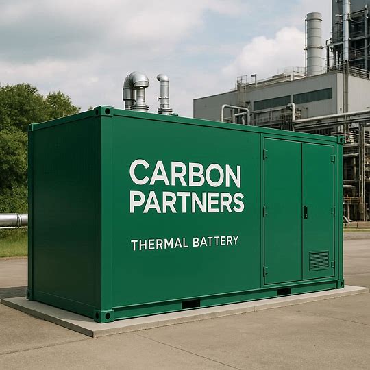 A Carbon Partners 10MWh thermal battery isa shown situated outside an unnamed Taranaki Manufacturer in New Zealand