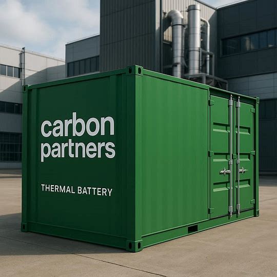 A Carbon Partners 20MWh thermal battery is shown on a factory site in Taranaki New Zealand