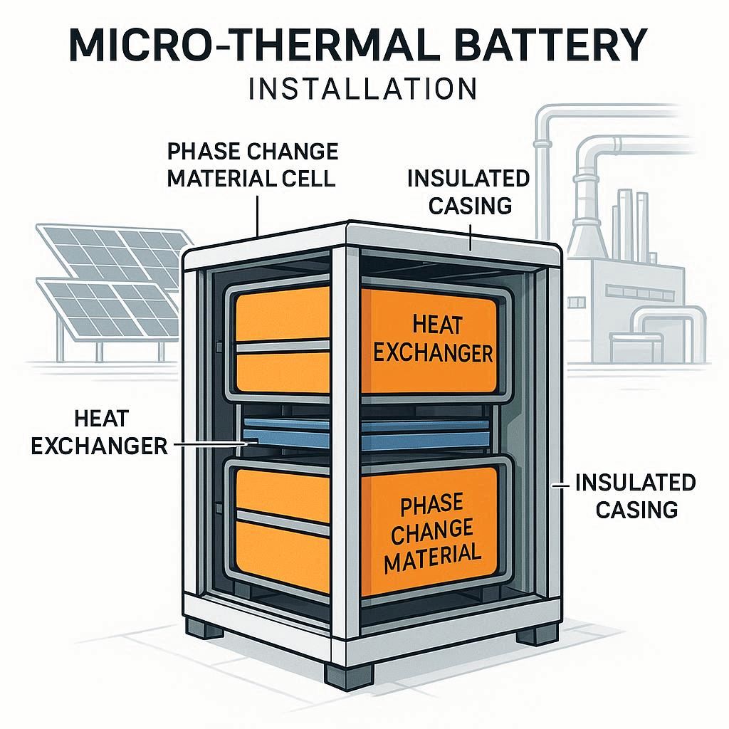 AI generated diagram of a micro-thermal battery, produced by Carbon Partners New Zealand